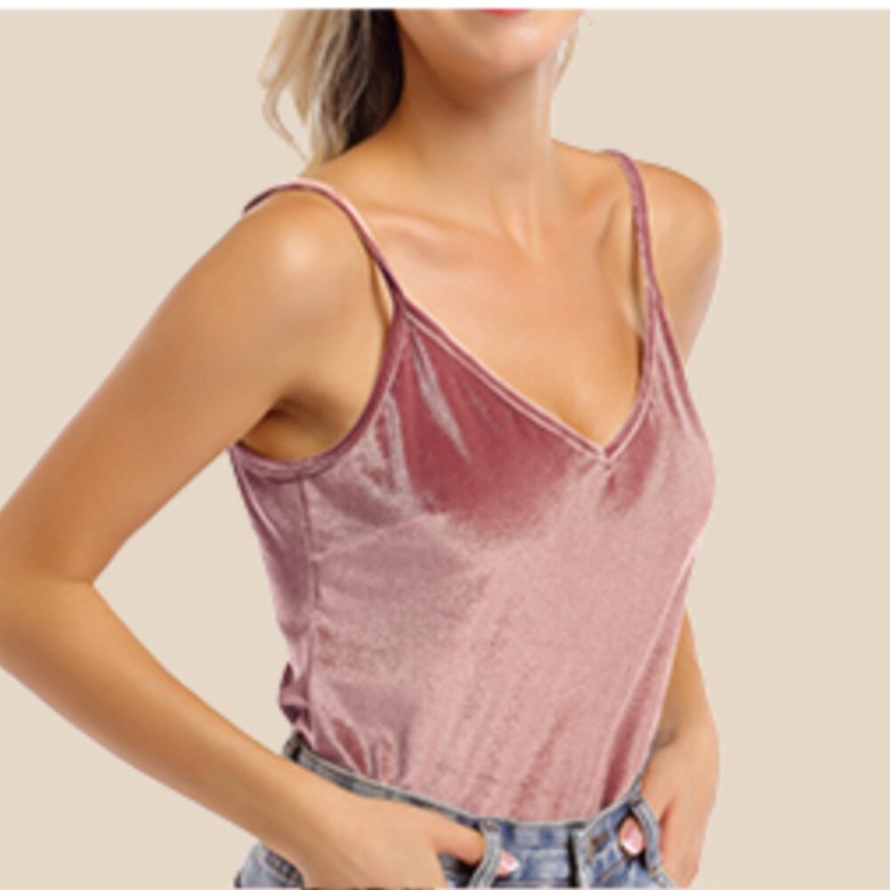 Pink Velvet V Neck Cami Tank Top